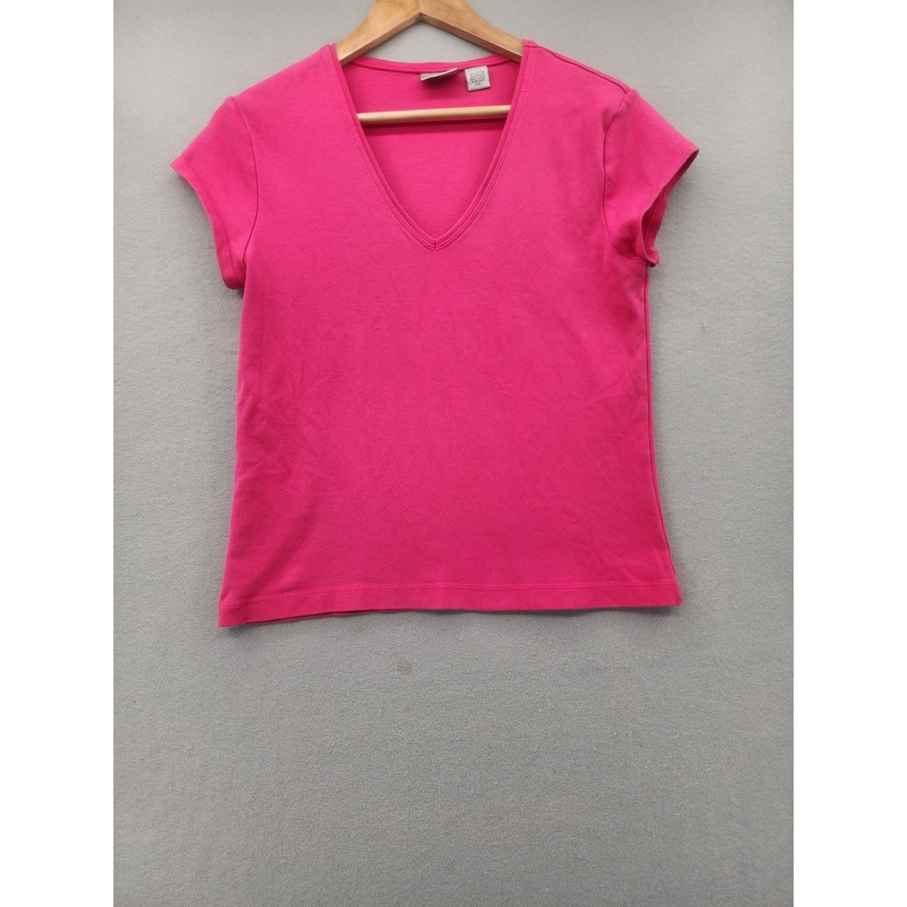 Chicos Pink V-Neck Short Sleeve T-Shirt Cotton Stretch Tee Womens Size 1 Medium